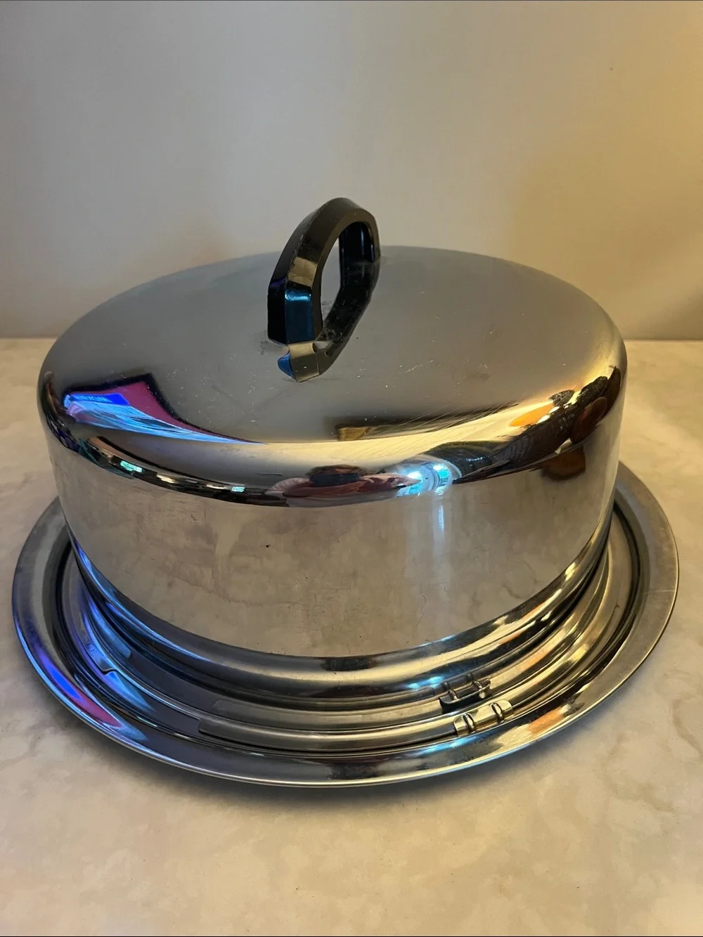 Vintage Chrome Cake Plate Cover Silver Metal Mid-Century MCM The Everedy Co
